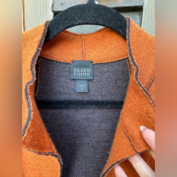 Eileen Fisher Women’s Orange Merino Wool Open Front Long Cardigan Size Medium - Picture 7 of 7